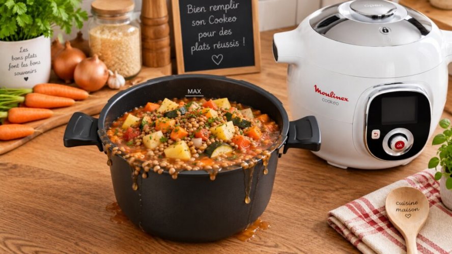 Cuve de Cookeo trop remplie avec une préparation qui dépasse le niveau MAX.