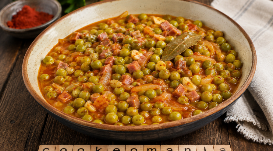 Petits pois mijotés au jambon et au paprika