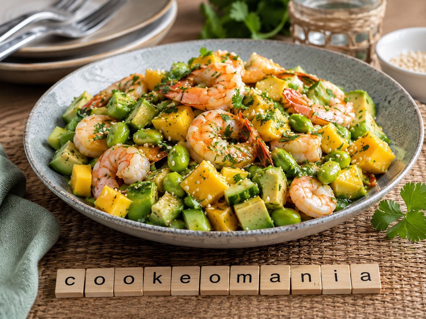 Salade de gambas, mangue, avocat et edamame